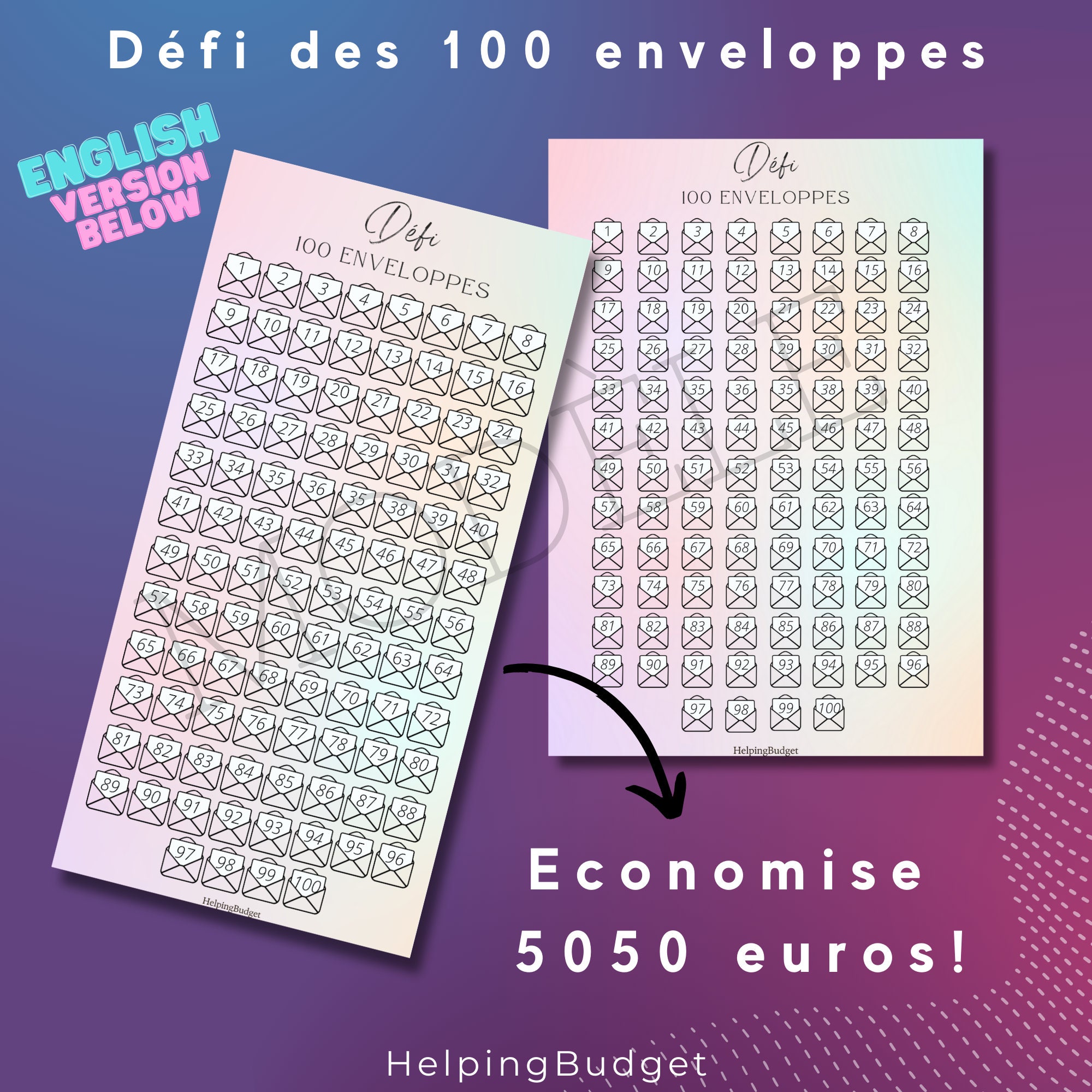 100 Enveloppes Budget Challenge, Classeur Budget Francais A5, 25