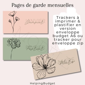 8 titres enveloppes budget A6 1 tracker dépenses à imprimer, thème fleuri  tropical, étiquettes enveloppes,classeur budget -  France