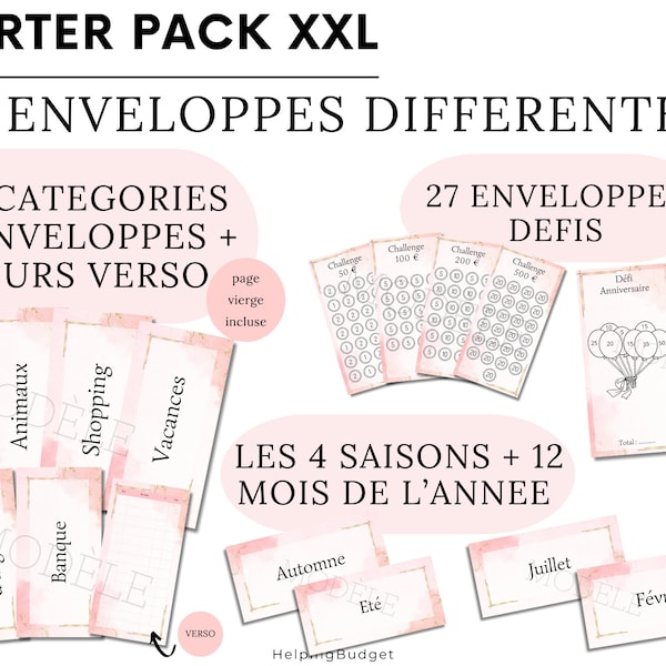 Pack de démarrage complet XL | Enveloppes budget A5 et/ou A6 | A imprimer et plastifier | Tracker défi budgétaire A5 et/ou A6