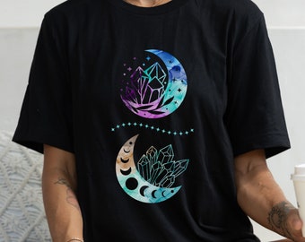 Crescent Moon Crystals T-Shirt: Watercolor Witchy Celestial Tee