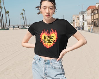 Twin Flame Crop Top Fire Flames Cropped Shirt Soulmate Gift Specific Person One Year Anniversary Gift Rocker Crop Metal Aesthetic Crop Tee