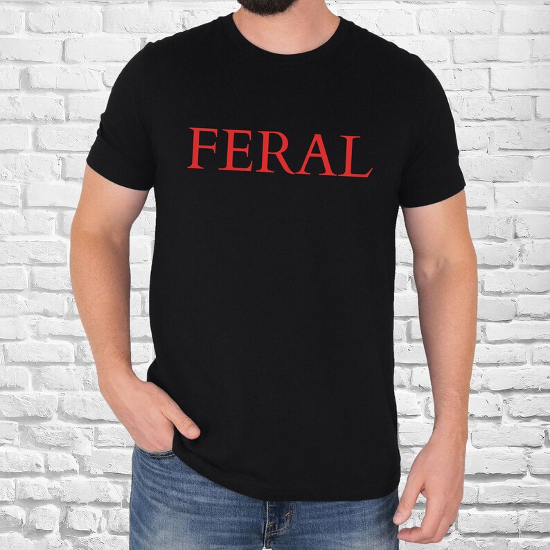 Feral T-Shirt: Red Text on Black, Trendy Goth Gift image 6