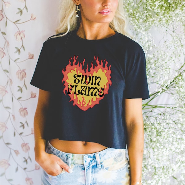 Twin Flame Crop Top Fire Flames Cropped Shirt Soulmate Gift Specific Person One Year Anniversary Gift Rocker Crop Metal Aesthetic Crop Tee
