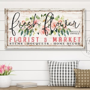 Fresh Flower Market Sign | Flower Market Wall Art | Summer Sign | Farmhouse Summer Decor for Home | Rustic Spring Sign | Canvas Art SMS123