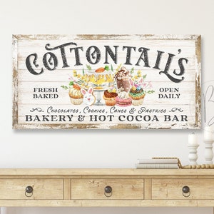 Cottontail's Hot Cocoa Bar Sign, Rustic Easter Sign, Farmhouse Easter Sign Wall Decor, Bakery Sign, Vintage Easter Sign, Spring Decor VDS112