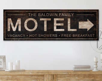 Motel Sign | Personalized Family Name Sign Wall Decor | Custom Name Sign | Rustic Signs for Home | Last Name Sign | Canvas Wall Art FH109