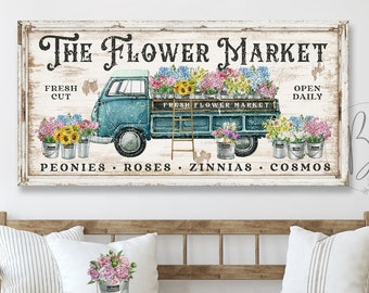 Flower Market Sign | Flower Market Wall Art | Summer Sign | Summer Decor for Home | Summer Decor Farmhouse | Spring Sign | Canvas Art SS102