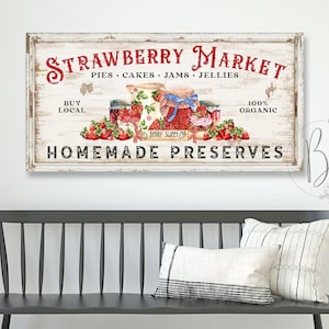 Strawberry Sign | Strawberry Market Sign | Summer Sign | Farmhouse Summer Decor for Home | Vintage Signs Decor | Canvas Art SS103