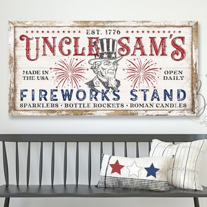 Fourth of July Sign | 4th of July Decor for Home | Patriotic Fireworks Sign | Independence Day | Farmhouse Vintage Decor | Canvas Art SMS111
