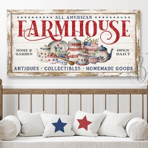 Patriotic Farmhouse Sign | Fourth of July Sign | 4th of July Decor for Home | Independence Day | Antique Farmhouse Decor | Canvas Art SMS116