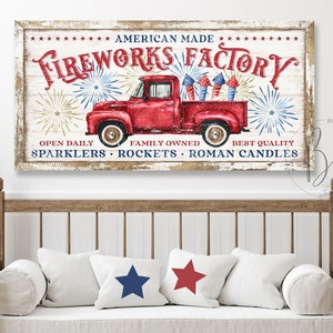 Fourth of July Sign | 4th of July Decor for Home | Patriotic Fireworks Sign | Independence Day | Farmhouse Vintage Decor | Canvas Art SMS110