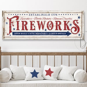 4th of July Sign | 4th of July Decor for Home | Patriotic Fireworks Sign Canvas | Independence Day | Farmhouse Vintage Signs Decor SMS115