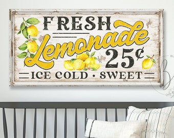 Lemonade Sign | Lemonade Stand Sign | Summer Sign | Summer Decor for Home | Summer Decor Farmhouse | Vintage Signs Decor | Canvas Art SS101