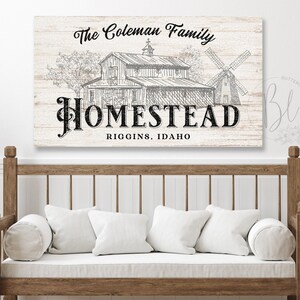 Personalized Homestead Name Sign, Homestead Sign, Custom Family Name, Canvas Wall Art, Farmhouse Wall Art, Rustic Living Room Wall Decor