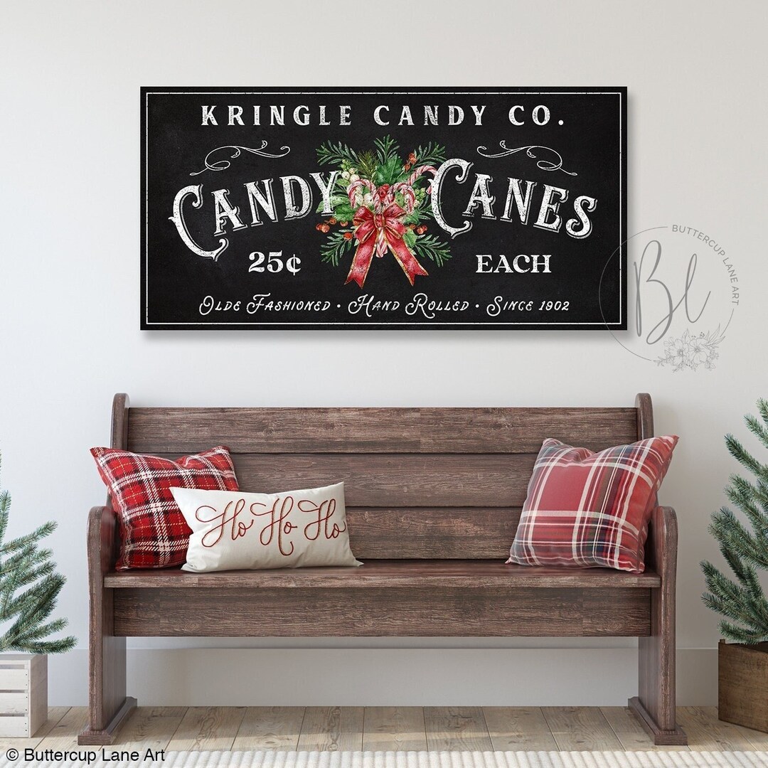 Large Christmas Wall Art Candy Cane Christmas Canvas Wall Etsy