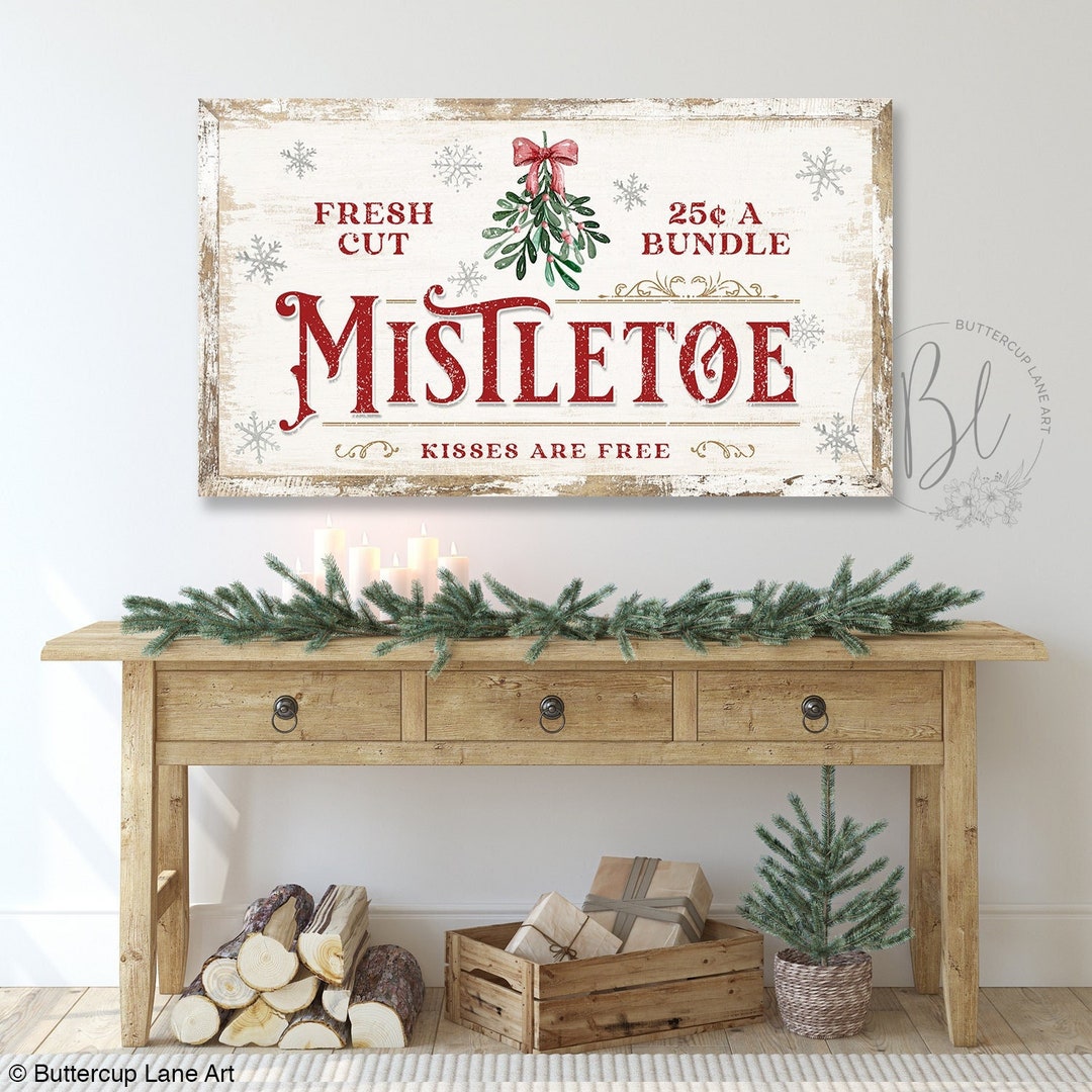 Large Christmas Wall Art, Mistletoe Christmas Canvas Wall Art, Holiday