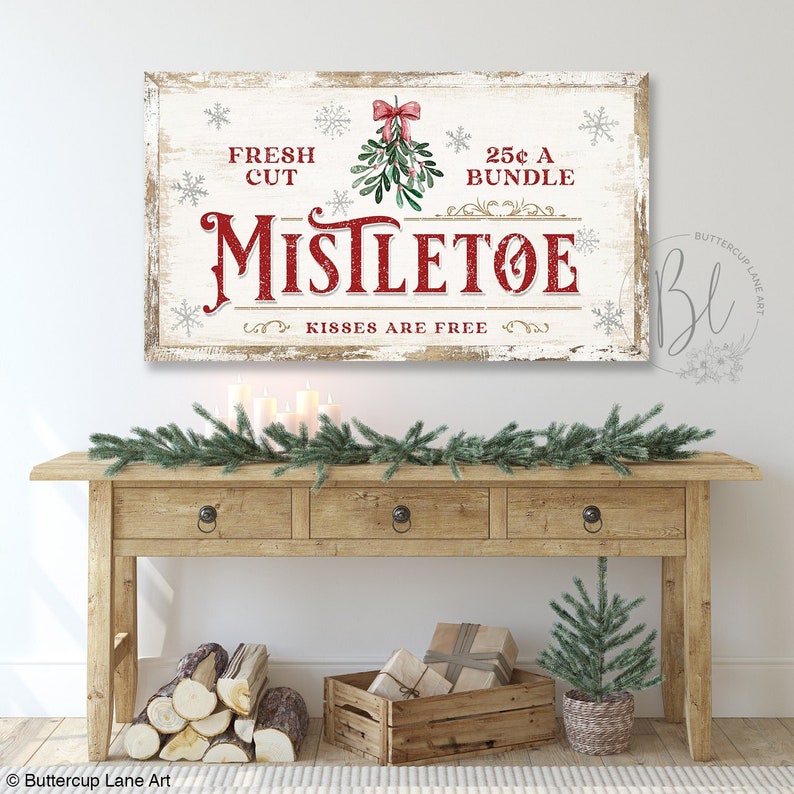 Large Christmas Wall Art Mistletoe Christmas Canvas Wall Art Etsy