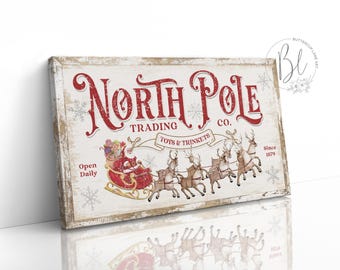 Large Christmas Wall Art, North Pole Christmas Canvas Wall Art, Holiday Wall Art, Farmhouse Christmas Wall Decor, Christmas Sign Home Decor