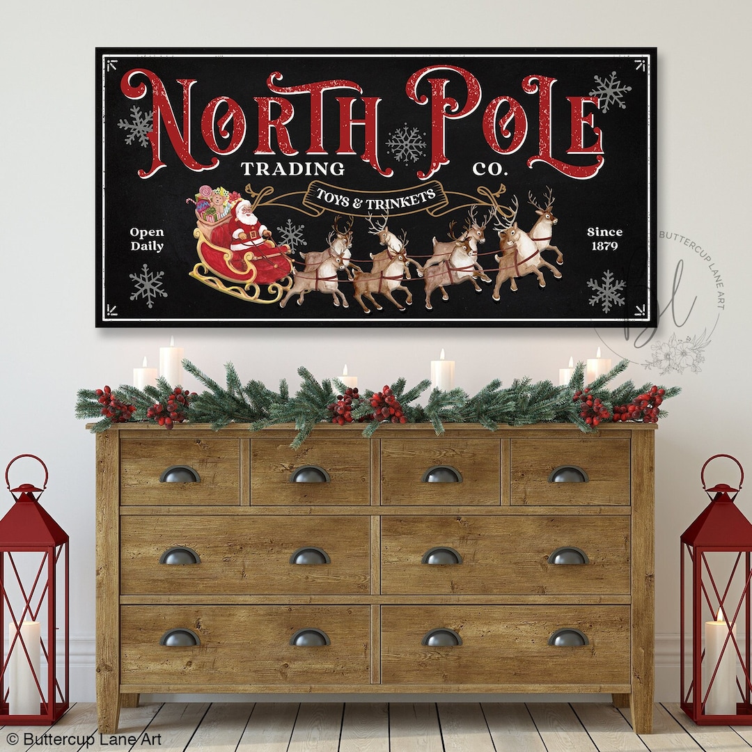 Large Christmas Wall Art, North Pole Christmas Canvas Wall Art, Holiday