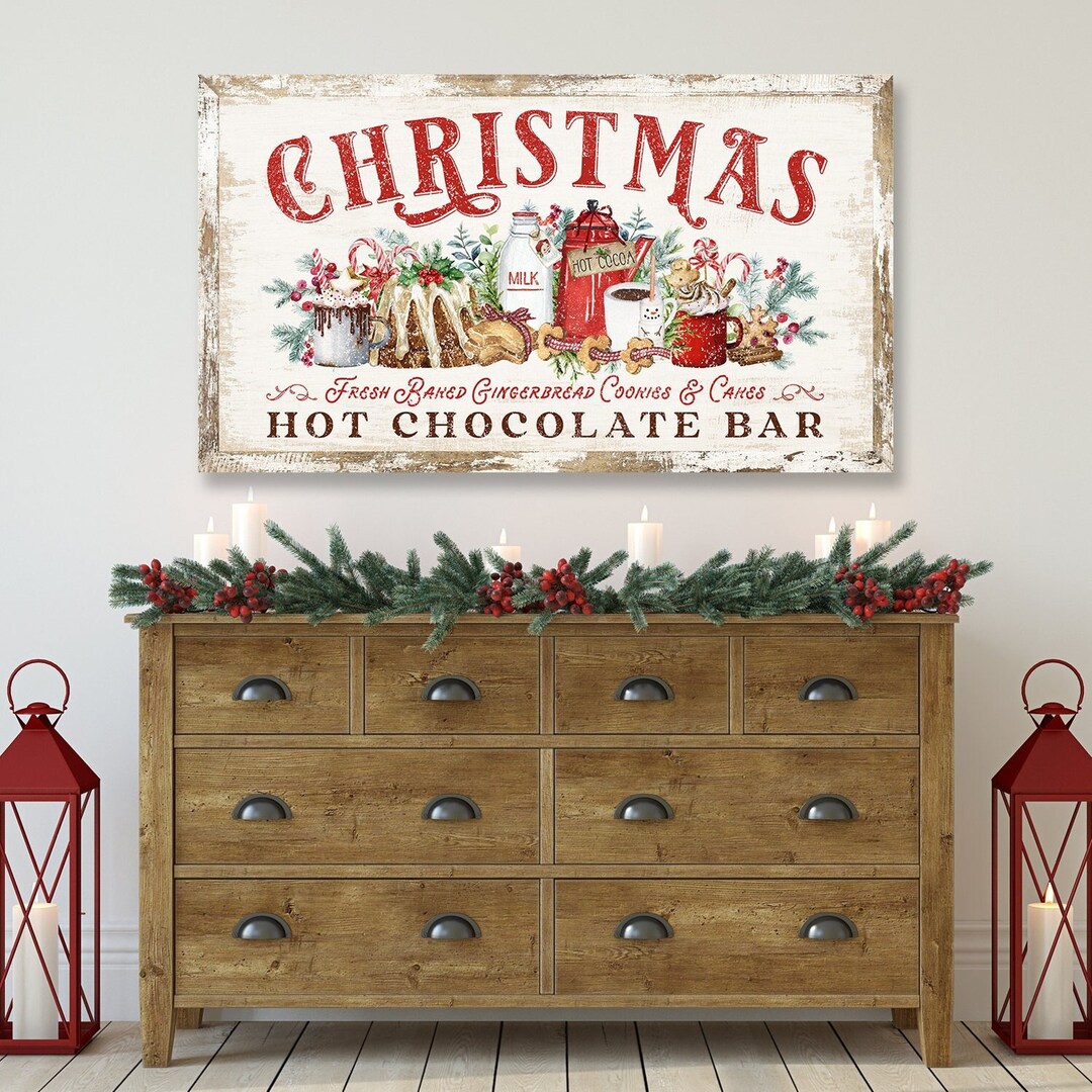Large Christmas Wall Art, Hot Cocoa Bar Christmas Canvas Wall Art