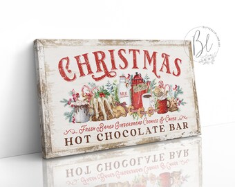 Large Christmas Wall Art, Hot Cocoa Bar Christmas Canvas Wall Art, Holiday Wall Art, Farmhouse Christmas Wall Decor, Christmas Sign CS103