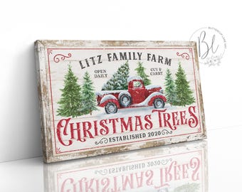 Personalized Christmas Tree Farm Sign, Large Christmas Wall Art Vintage, Rustic Christmas Canvas Wall Art, Holiday Farmhouse Decor CS106