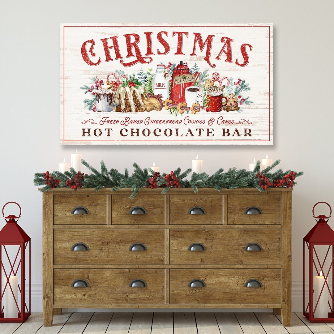 Large Christmas Wall Art, Hot Cocoa Bar Christmas Canvas Wall Art