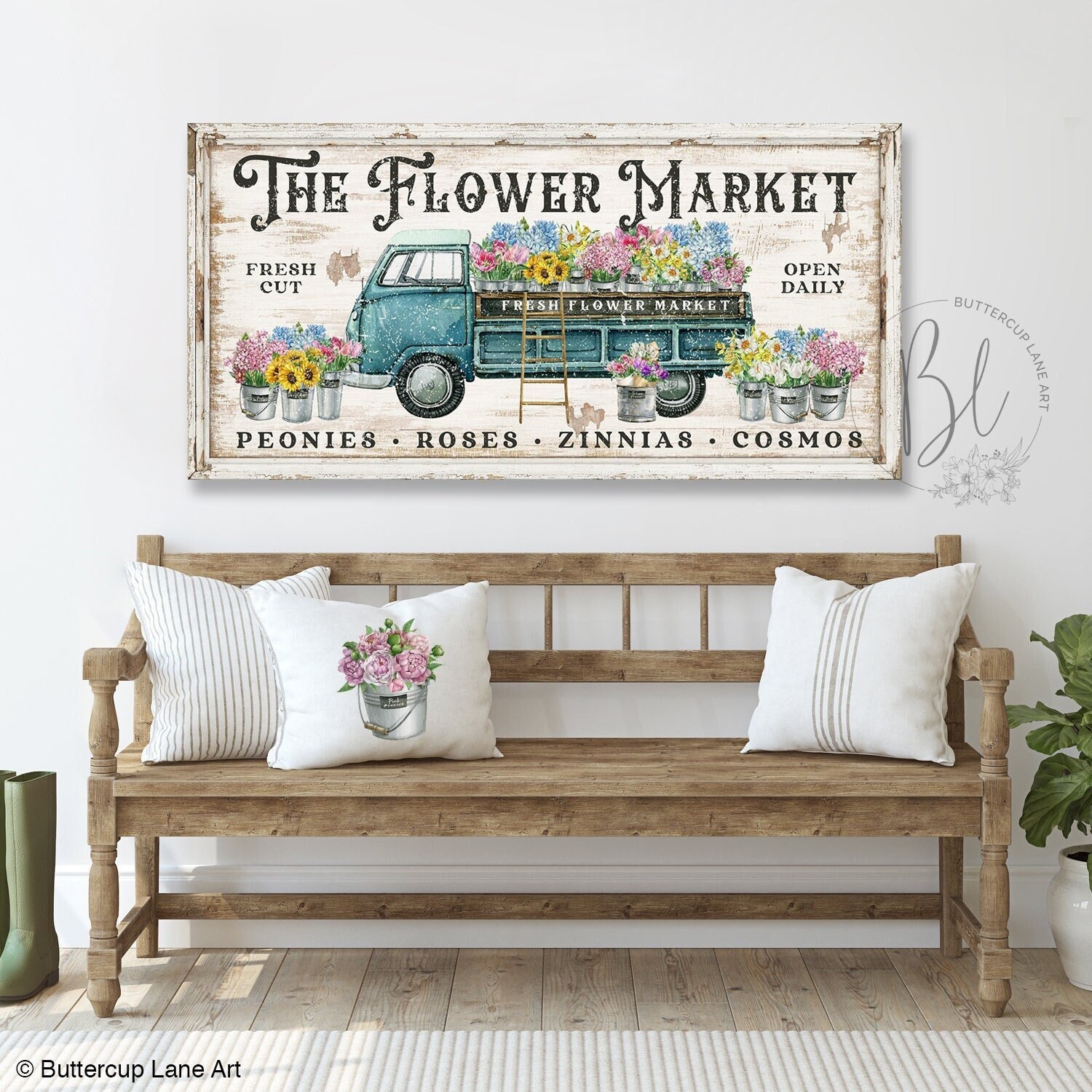Flower Market Sign | Flower Market Wall Art | Summer Sign | Summer Decor for Home | Summer Decor Farmhouse | Spring Sign | Canvas Art SS102