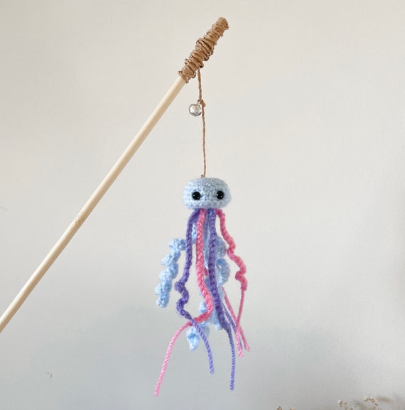 Cat Teaser Jellyfish Wand Toy 100 Handmade Crochet Catnip Teaser Etsy Canada