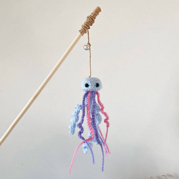 Cat teaser jellyfish wand toy  - 100% handmade crochet catnip teaser