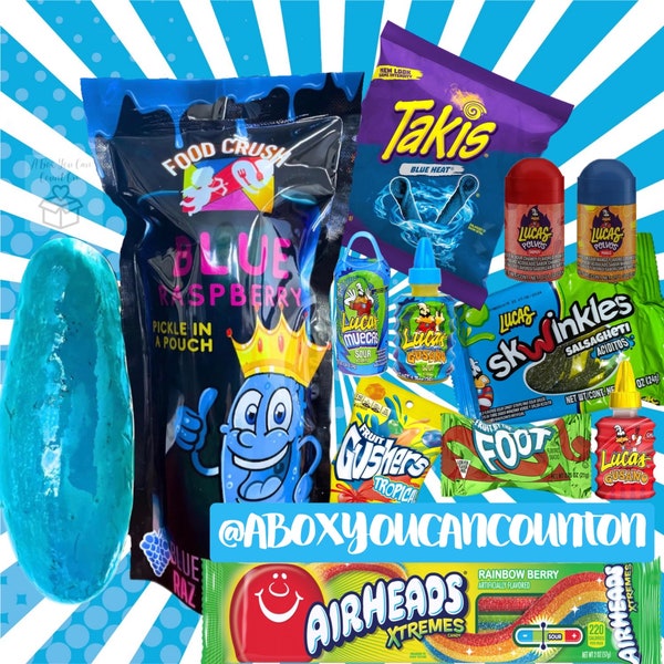 Blaues Himbeergurken-Set - New Food Crush TikTok Trending Chamoy Mexikanisches Süßigkeiten-Paket Chamoy mit Extras Alamo Candy Co Mango