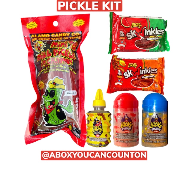 Chamoy Pickle Kit- MINI TEX PICKLE 6 Items Chamoy Pickle Kits as seen on TikTok Halloween Fall Alamo Candy Co Lucas Halloween Christmas gift