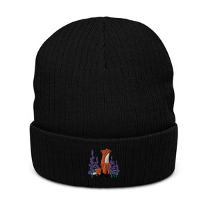 Ribbed Knit Fox Beanie