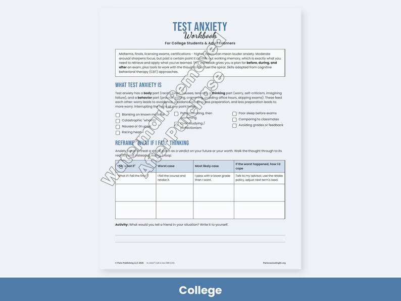 Test Anxiety Worksheets for Kids, Teens, College - Exam Stress Coping Skills, Study Plan PDF image 5