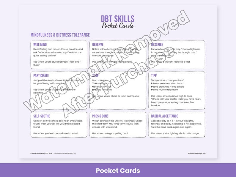 DBT Skills Worksheets, Distress Tolerance, Emotion Regulation, DEAR MAN, Diary Card, Therapy Handouts image 6