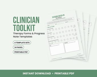 Formularios del terapeuta: SOAP, DAP, BIRP, Notas de progreso, Plantilla del plan de tratamiento, Registro de sesión, Paquete de bienvenida