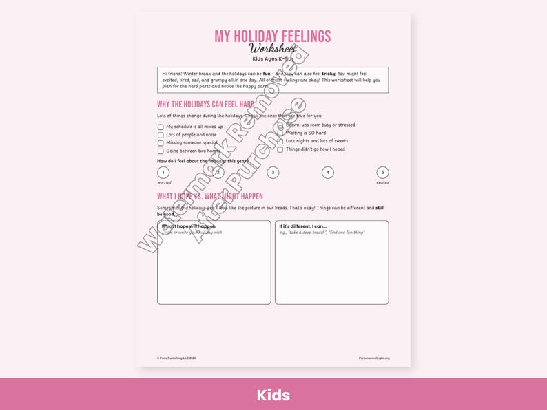 Holiday Stress Worksheets for Kids, Teens & Adults - Winter Break Coping, Boundaries, Therapy Printable PDF image 2