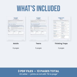 CBT Worksheets for Adults and Teens, Thought Record, Thinking Traps, Cognitive Distortions, Therapy Handouts image 7