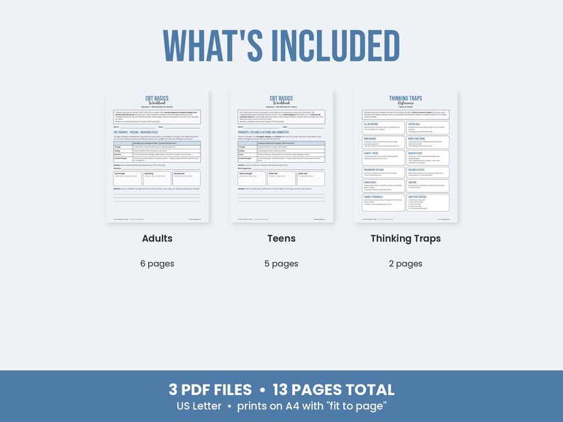 CBT Worksheets for Adults and Teens, Thought Record, Thinking Traps, Cognitive Distortions, Therapy Handouts image 7