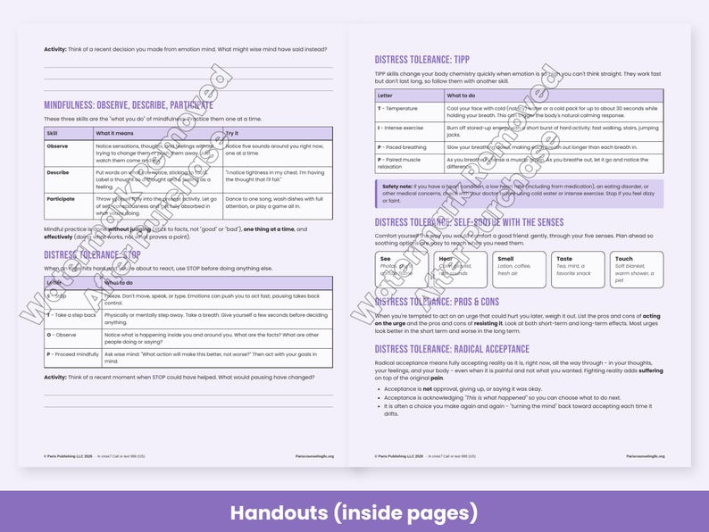 DBT Skills Worksheets, Distress Tolerance, Emotion Regulation, DEAR MAN, Diary Card, Therapy Handouts image 3