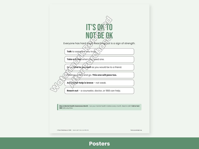 Mental Health Awareness Month Printables, Classroom Activities, Workplace Wellness Toolkit, May Posters image 6