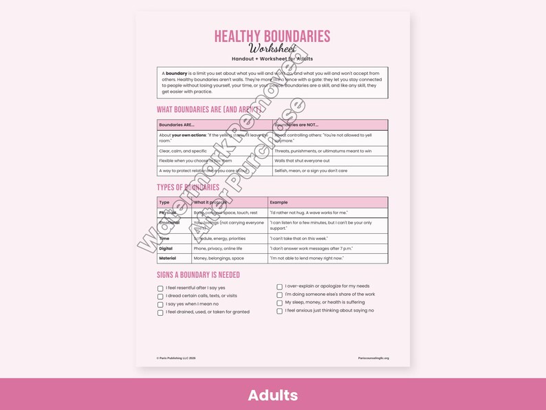 Healthy Boundaries Worksheets for Adults, Couples & Teens, Setting Limits Scripts, Therapy Printable PDF image 2