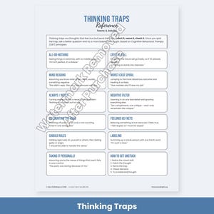 CBT Worksheets for Adults and Teens, Thought Record, Thinking Traps, Cognitive Distortions, Therapy Handouts image 6