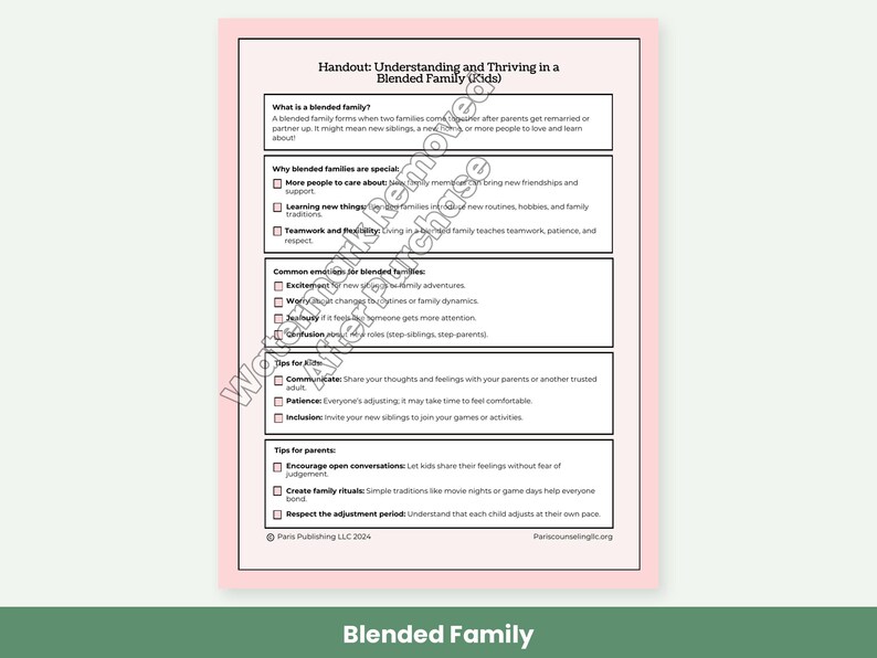 Family Therapy Worksheet Bundle, Blended Family, Co-Parenting, Couples and Parent Child Communication image 2