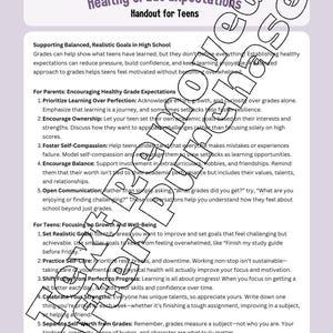 Puede incluir: Un folleto para adolescentes sobre expectativas saludables de calificaciones. El folleto ofrece consejos para padres y adolescentes sobre c&oacute;mo establecer metas realistas, priorizar el aprendizaje sobre la perfecci&oacute;n y fomentar la compasi&oacute;n por uno mismo. Tambi&eacute;n alienta a los adolescentes a concentrarse en el crecimiento y el bienestar.