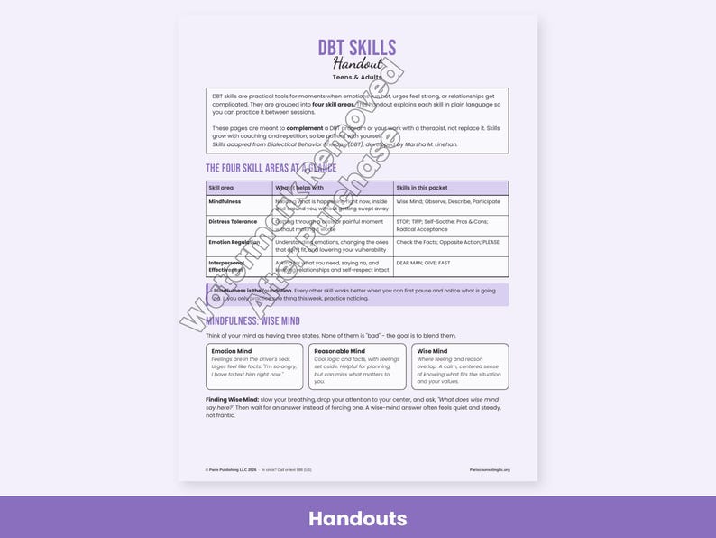 DBT Skills Worksheets, Distress Tolerance, Emotion Regulation, DEAR MAN, Diary Card, Therapy Handouts image 2