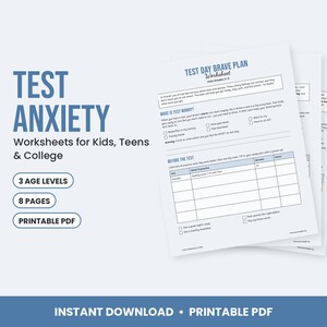 Test Anxiety Worksheets for Kids, Teens, College - Exam Stress Coping Skills, Study Plan PDF image 1