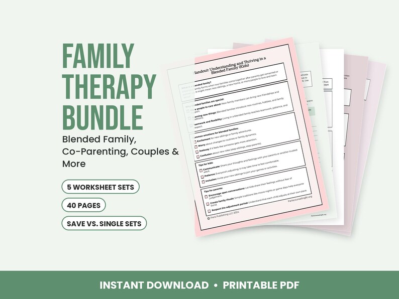 Family Therapy Worksheet Bundle, Blended Family, Co-Parenting, Couples and Parent Child Communication image 1