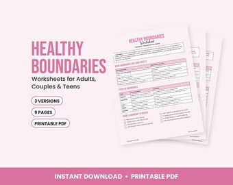 Hojas de trabajo sobre límites saludables para adultos, parejas y adolescentes, guiones para establecer límites, PDF imprimible para terapia