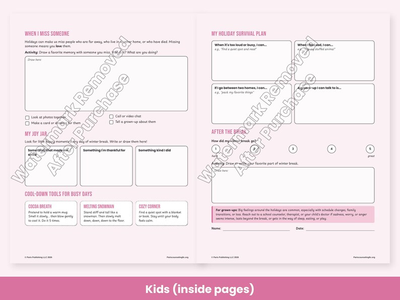 Holiday Stress Worksheets for Kids, Teens & Adults - Winter Break Coping, Boundaries, Therapy Printable PDF image 3